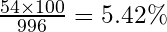 \frac{54\times100}{996}=5.42\%