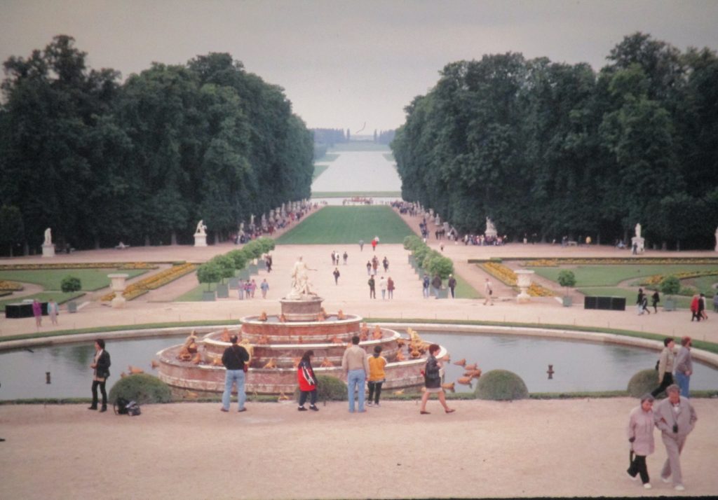 Versailles gardens viewed from the back steps of the palace in 1997.