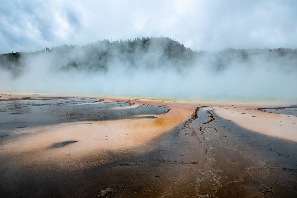 Grand Prismatic, Yellowstone. Mist rising off the landscape at Yellowstone National Park.