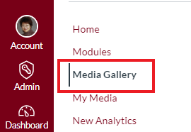 Select Media Gallery menu option in Canvas Course Navigation