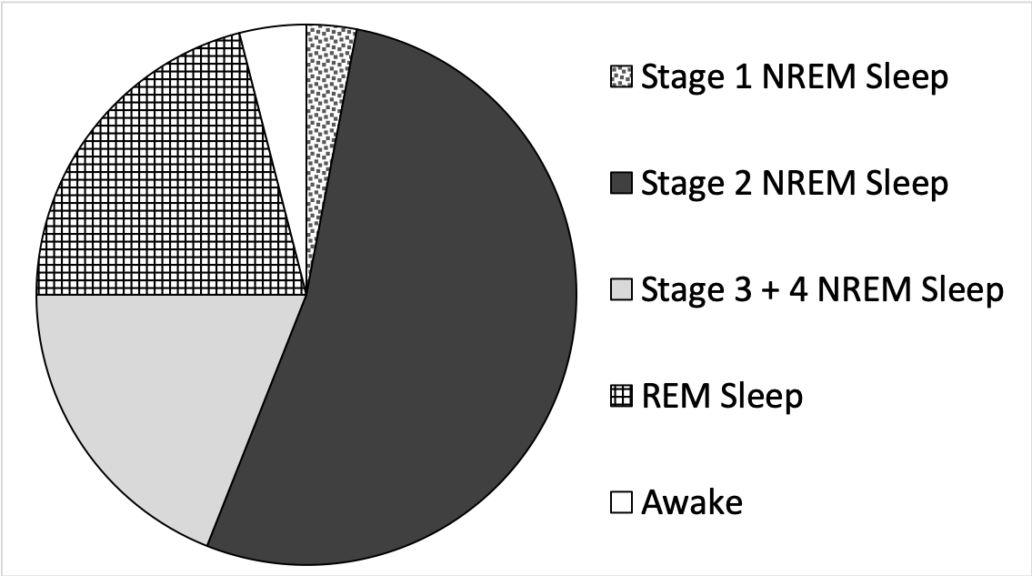 Sleep hypnogram pie chart displaying breakdown of 5 stages of sleep