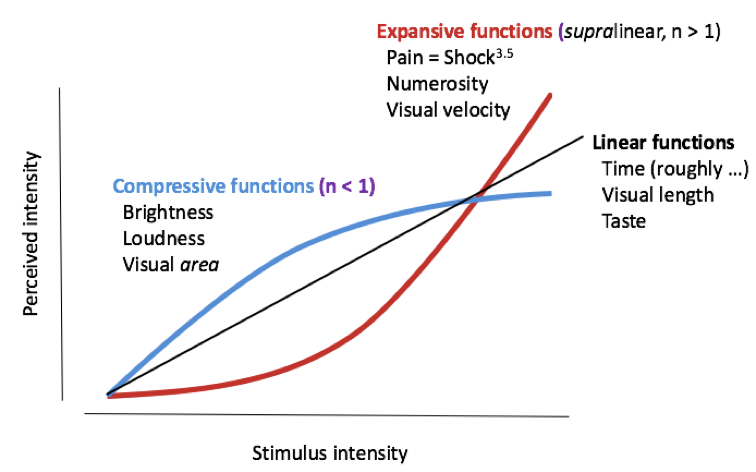 Examples of expansive, compressive, and linear stimulus-response functions.