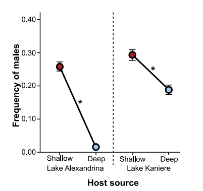 Image depicting the Infection rates in shallow-water and deep-water snails.
