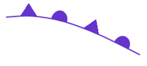 A curved purple line with purple semi-circles and purple triangles pointing in the same direction