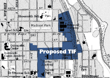 Map showing a TIF district in a Chicago.