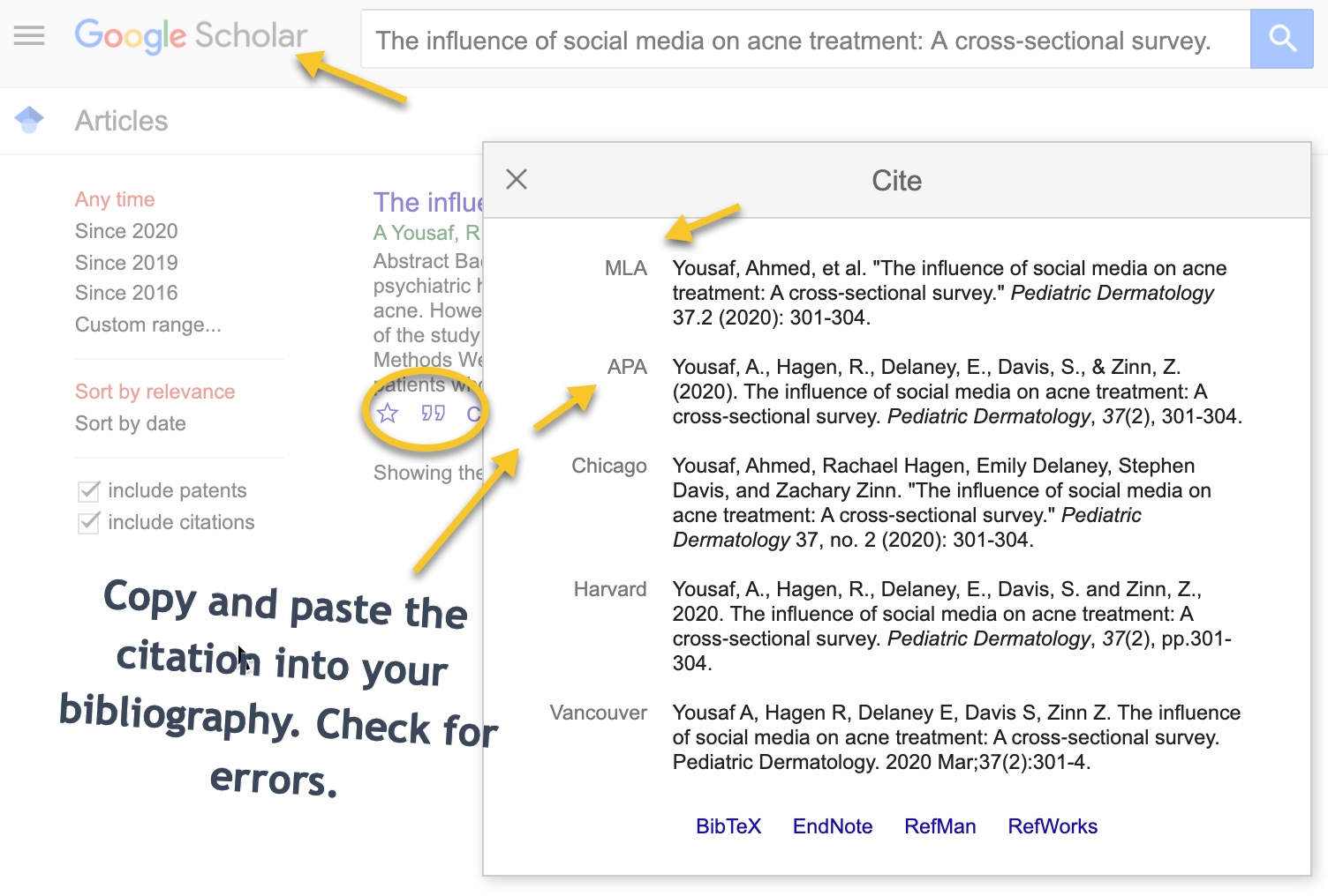 how to insert a citation into google docs from easybib