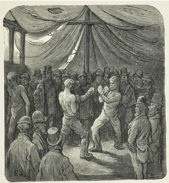 Men Boxing in front of a Crowd, 1872