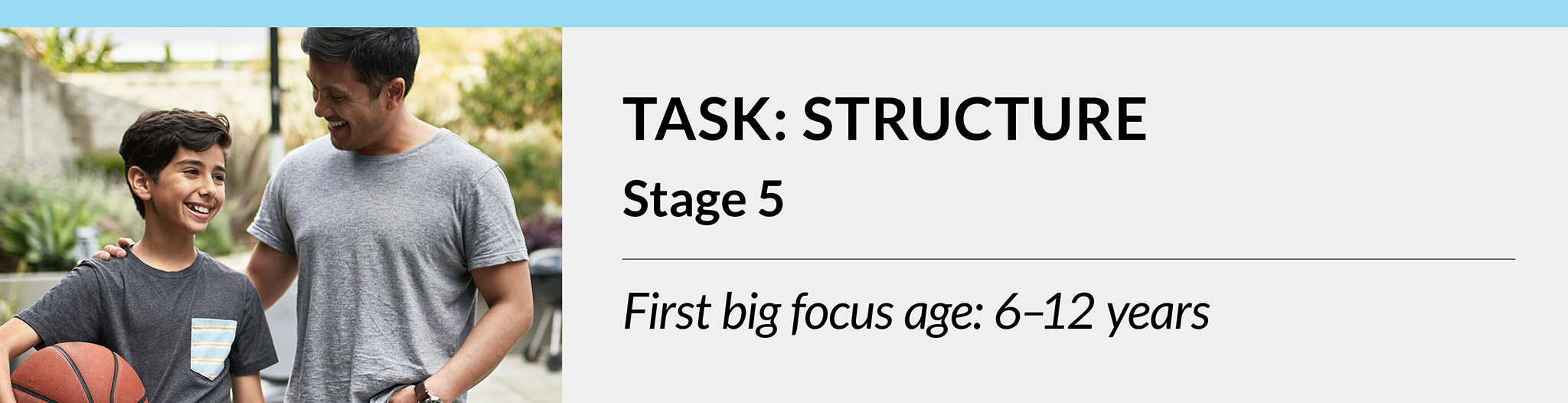 Task: Structure. Stage 5. First big focus age: 6–12 years