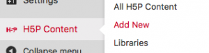 Screenshot of H5P menu in Dashboard