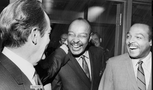 Hubert Humphrey, Louis Stokes, and Carl Stokes meeting.
